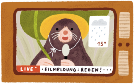 Maulwurf Nachrichtensprecher auf einem Fernsehbildschirm