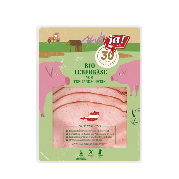 Bio-Leberkäse vom Freilandschwein geschnitten