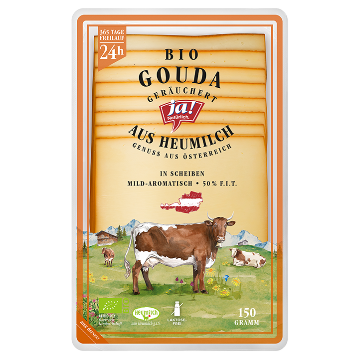 Bio-Gouda Scheiben aus Heumilch geräuchert
