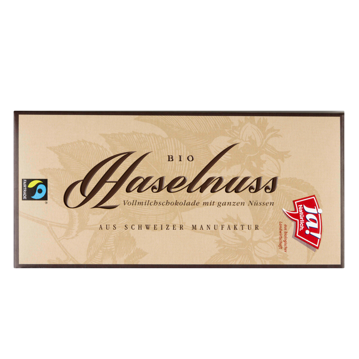 Bio-Vollmilchschokolade mit ganzen Haselnüssen