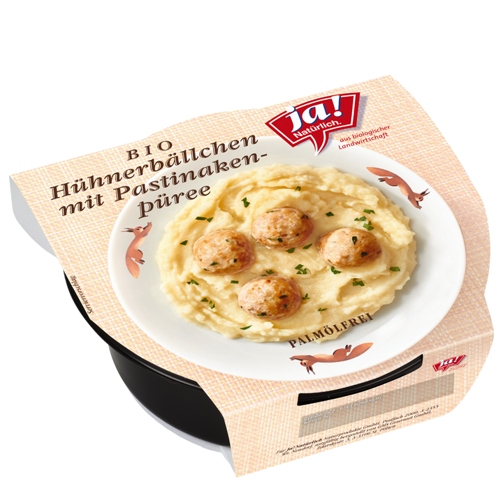 Bio-Hühnerfleischbällchen mit Pastinakenpüree