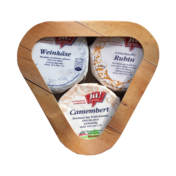 Bio-Weichkäse 3er – Münster, Camembert, Weinkäse