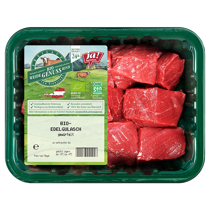Bio-Gulaschfleisch vom Weidejungrind - Ja! Natürlich
