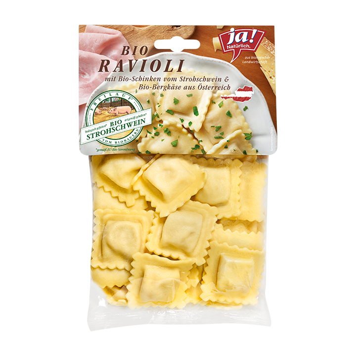 Bio-Ravioli mit Schinkenfülle vom Strohschwein