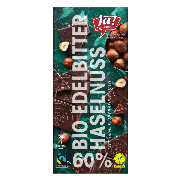 Bio-Edelbitterschokolade 60% mit Haselnussstückchen