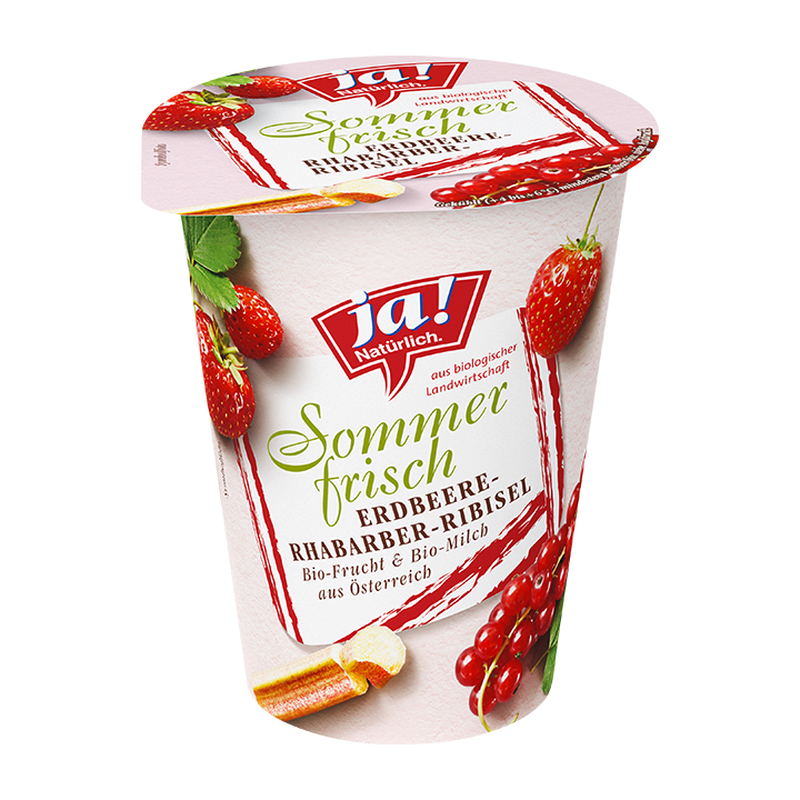 Bio-Fruchtjoghurt Sommerfrisch Erdbeere Rhabarber Ribisel