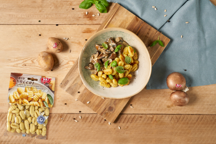 gebratene Gnocchi mit Champignon-Soße