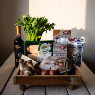 Bio-Wiesenhendl mit Pilzjus & knusprigem Bio-Seewinkler Reis