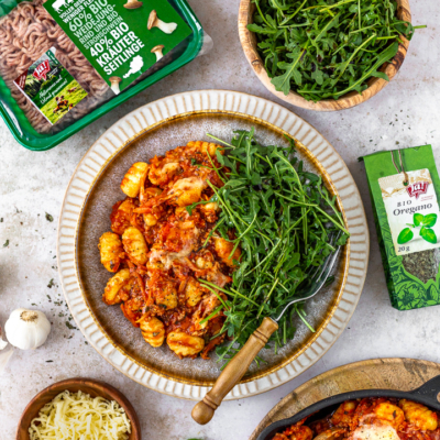 Gnocchi-Auflauf Faschiertes-Kräuterseitling