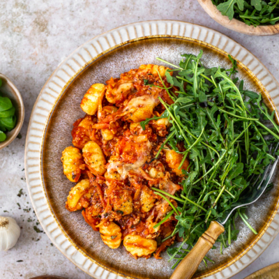 Gnocchi-Auflauf Faschiertes-Kräuterseitling