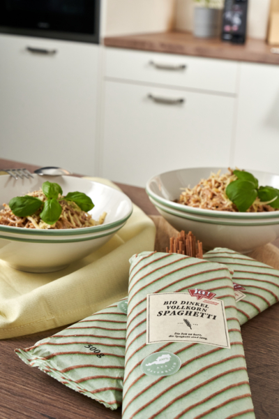 Spaghetti Carbonara mit Dinkel-Vollkorn-Spaghetti