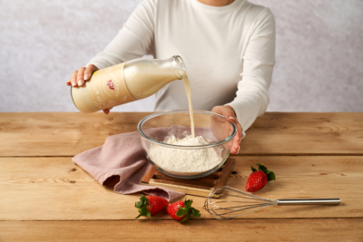 Waffeln mit Rhabarber Kompott Haferdrink