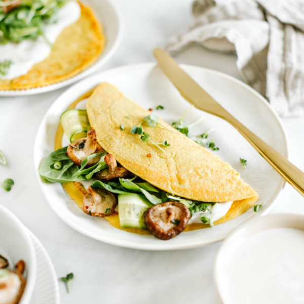 Veganes Omelette mit Shiitake-Pilze und Haferdrink