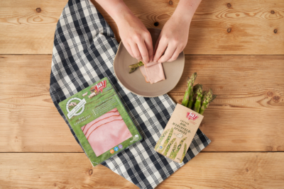 Baguette mit Leberkäse und Spargel