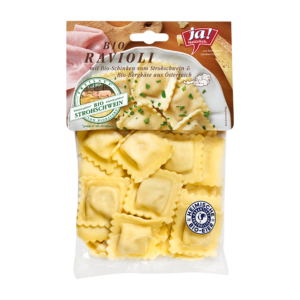 Bio-Ravioli mit Schinkenfülle vom Strohschwein
