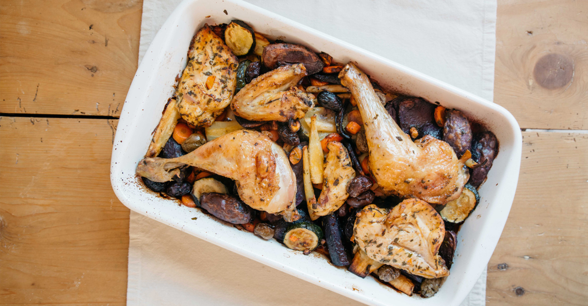 Wiesenhendl-Hühnerteile und Wurzelgemüse vom Blech | Rezept – Ja! Natürlich