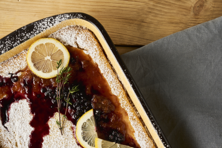 gebackener Reisauflauf mit Zwetschken- und Hollerröster