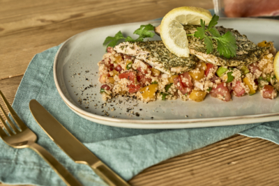 Seeforellenfilet Bulgursalat