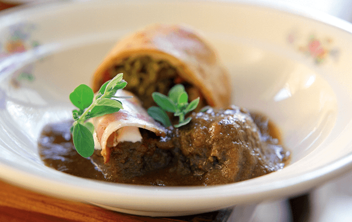 Rinderragout in Senf-Speck-Soße