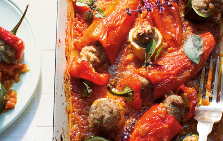 Gefüllte Paprika & Zucchini mit Lammfaschiertem