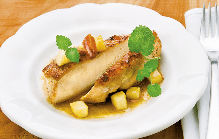 Hendlbrust mit Äpfel geschmort