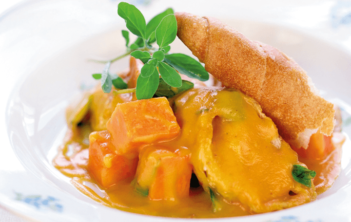 Kürbis-Salzstangerlragout mit Majoran