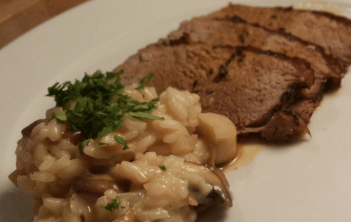 Geschmorter Kalbsrücken mit Schwammerlrisotto