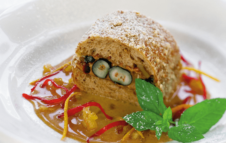 Gebackener Walnussspitz mit Nougat-Orangensauce