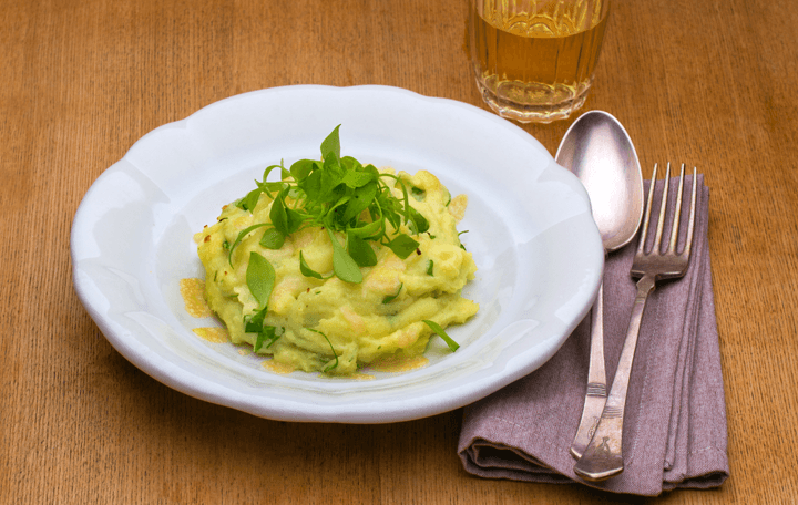 Überbackenes Erdäpfel- Portulakpüree mit Parmesan