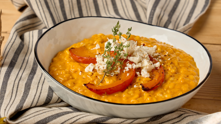 Kürbis Risotto mit Feta