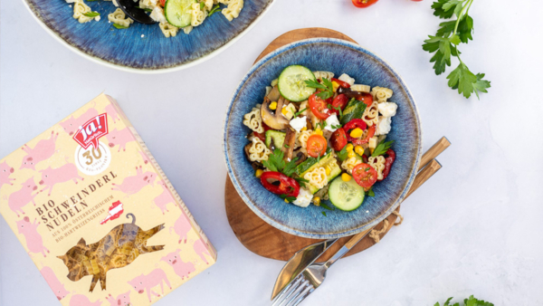 Bunter Nudelsalat mit Zitronen Dressing