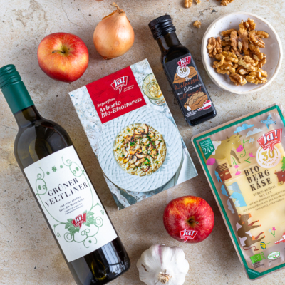 Bio-Walnussrisotto mit Ja! Natürlich Bio-Walnussöl