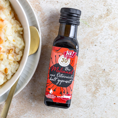 Bio-Milchreis mit Apfelkompott und Mohnöl von Ja! Natürlich