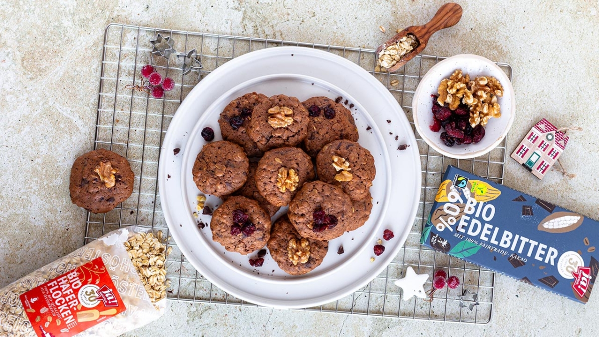 Weihnachtliche Schokoladen-Haferflocken-Cookies | Rezept – Ja! Natürlich