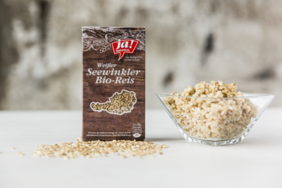Eine Schüssel mit Ja! Natürlich Bio-Seewinkler Reis.