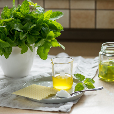 Minztee mit Bio-Minzblättern.