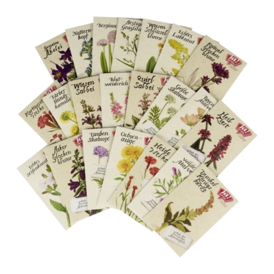 22 seltenen Wildblumen-Samen in Ja! Natürlich Graspapier Verpackung