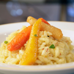 Risotto garniert mit Bio-Karotten.