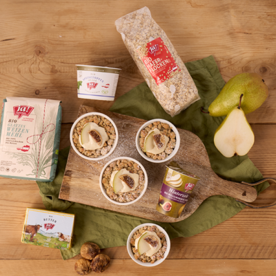 Bio-Winterzeit Joghurts Birnen Crumble