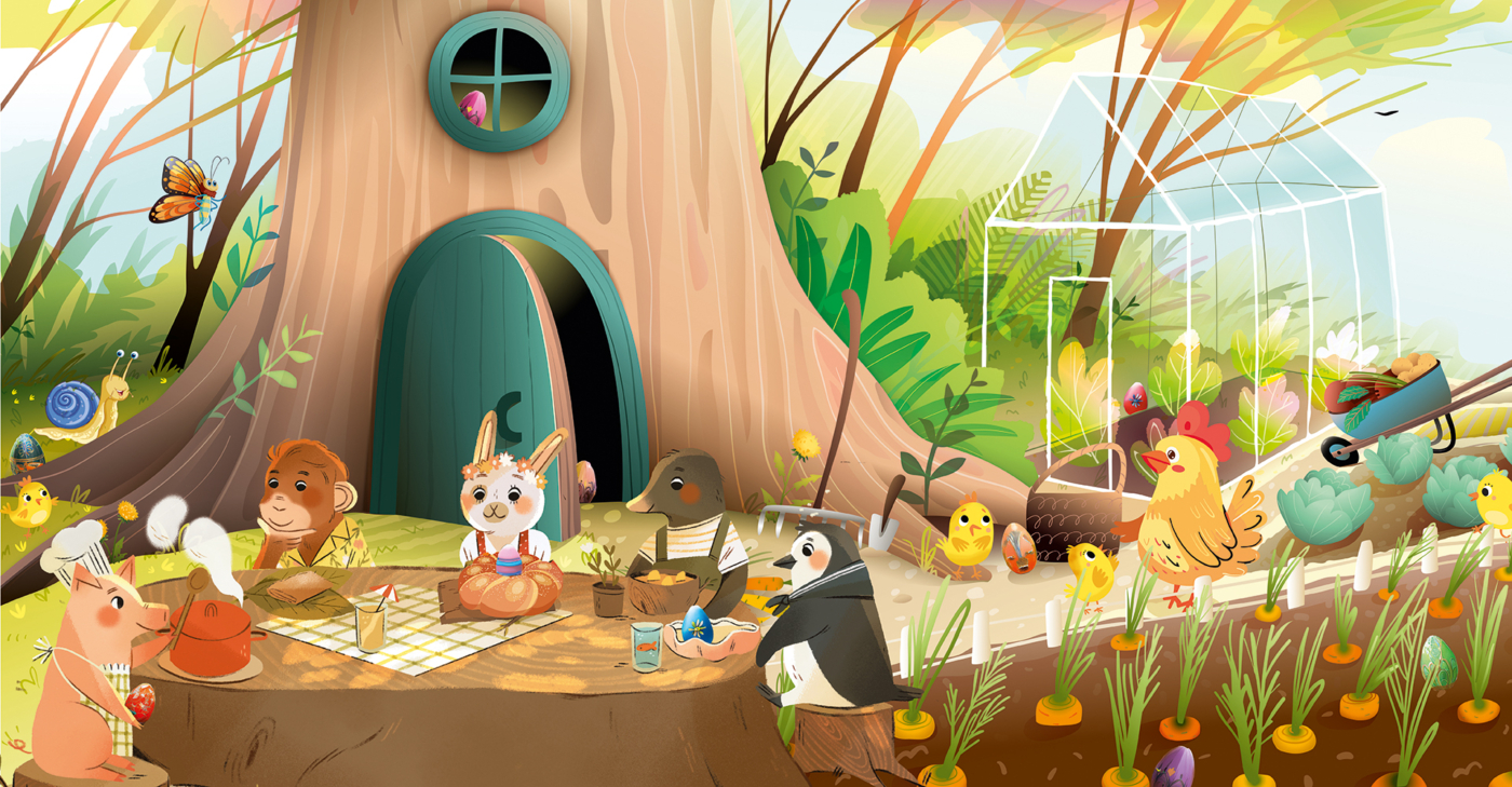 Ostersuchbild mit 10 versteckten bunten Ostereiern