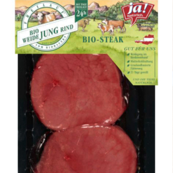 Weidejungrind Steaks in Verpackung
