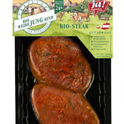 Marinierte Weidejungrind Steaks in Verpackung