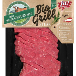 Streifensteak vom Weidegenussrind in der Verpackung