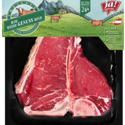 T-Bone-Steak vom Weidegenussrind in der Verpackung