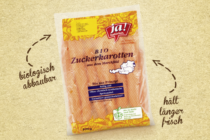 Ein Sack mit Ja! Natürlich Bio Zuckerkarotten.