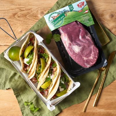 Bio-Tacos mit der originalen Steakverpackung
