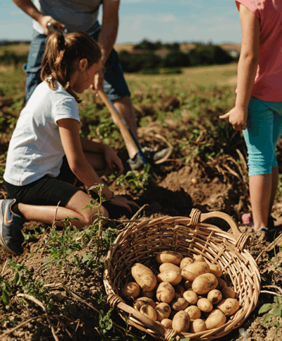 Erdäpfel Ausgraben am Feld