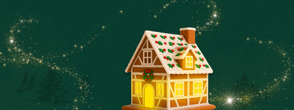 Ja! Natürlich Adventkalender Headerbild mit Lebkuchenhäuschen rechts