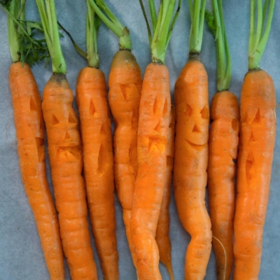 Karotten auf ein Backblech legen und in den Ofen geben