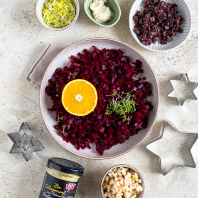 Kleingeschnittene Rote Rüben in einer Schale